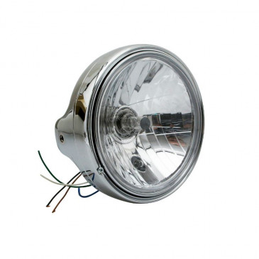 PHARE/OPTIQUE MOTO AVOC TYPE GUZZI DIAM 200 mm CUVELAGE OPTIQUE LISSE Ø180mm LAMPE H4 60/55W + FEU DE POSITION CHROME CORPS ACIER (HOMOLOGUE CE) 3700948101063