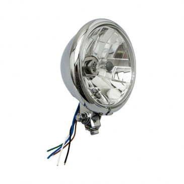 PHARE/OPTIQUE MOTO AVOC VINTAGE DIAM 130 mm CUVELAGE OPTIQUE LISSE LAMPE H4 60/55W + FEU DE POSITION CHROME (HOMOLOGUE CE) 3700948101070