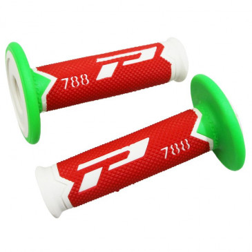 REVETEMENT POIGNEE PROGRIP MOTO OFF ROAD 788 TRIPLE DENSITE SPECIAL EDITION FLUO DESIGN BLANC/ROUGE/VERT FLUO CLOSED END 115mm (CROSS/MX) (PAIRE)