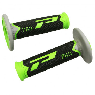 REVETEMENT POIGNEE PROGRIP MOTO OFF ROAD 788 TRIPLE DENSITE BASE COLOR VERT/NOIR/GRIS CLOSED END 115mm (CROSS/MX) (PAIRE)