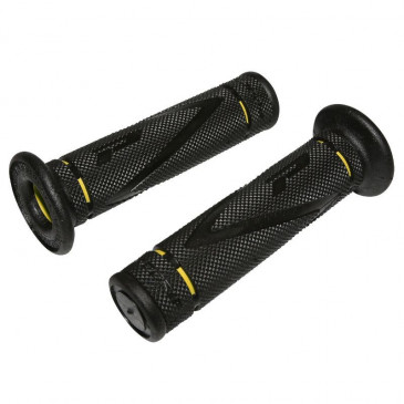 REVETEMENT POIGNEE PROGRIP MOTO ON ROAD 838 DOUBLE DENSITE NOIR/JAUNE CLOSED END 122mm (PAIRE)