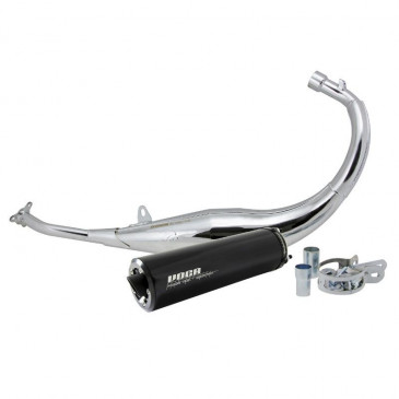 EXHAUST FOR 50cc MOTORBIKE VOCA CHROMED FOR MINARELLI 50 AM6, BETA 50 RR/RIEJU 50 RS3, RS2, RS1, MRT, SMX, RMX, RR/PEUGEOT 50 XPS, XP6/MBK 50 X-POWER, X-LIMIT/YAMAHA 50 TZR, DTR ( LOW MOUNTING - BLACK ALUMINIUM SILENCER) 3700948183366