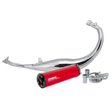 EXHAUST FOR 50cc MOTORBIKE VOCA CHROMED FOR MINARELLI 50 AM6, BETA 50 RR/RIEJU 50 RS3, RS2, RS1, MRT, SMX, RMX, RR/PEUGEOT 50 XPS, XP6/MBK 50 X-POWER, X-LIMIT/YAMAHA 50 TZR, DTR (LOW MOUNTING - RED ALUMINIUM SILENCER) 3700948183373