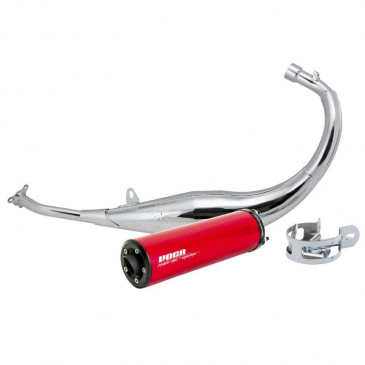 EXHAUST FOR 50cc MOTORBIKE VOCA CHROMED FOR DERBI 50 SENDA, GPR/APRILIA 50 RS4/GILERA 50 SMT, RCR (LOW MOUNTING - RED ALUMINIUM SILENCER) 3700948183397