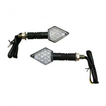 TURN SIGNAL FOR MOTORBIKE- AVOC MITO 15 LEDS ABS BODY - TRANSPARENT/BLACK (Long 90mm / H 35mm (Wd 33mm) (EEC APPROVED) (Pair) 3700948101711