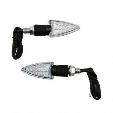 TURN SIGNAL FOR MOTORBIKE- AVOC HINO ABS BODY - TRANSPARENT/BLACK 17 LEDS (Long 58mm / H 28mm (Wd 45mm) (EEC APPROVED) (Pair)