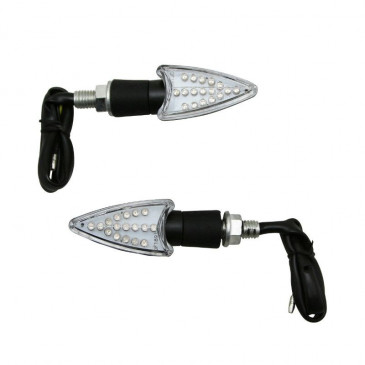 TURN SIGNAL FOR MOTORBIKE- AVOC HINO ABS BODY - TRANSPARENT/BLACK 17 LEDS (Long 58mm / H 28mm (Wd 45mm) (EEC APPROVED) (Pair) 3700948101759