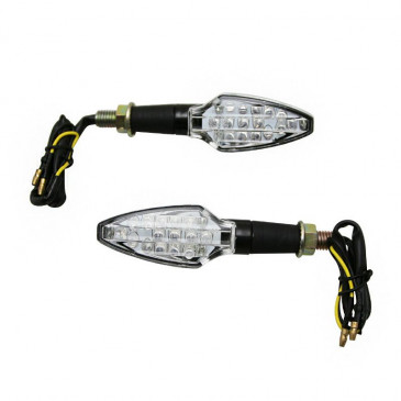 TURN SIGNAL FOR MOTORBIKE- AVOC FUKA 15 LEDS ABS BODY - TRANSPARENT/BLACK (Long 95mm / H 30m m (Wd 30mm) (EEC APPROVED)