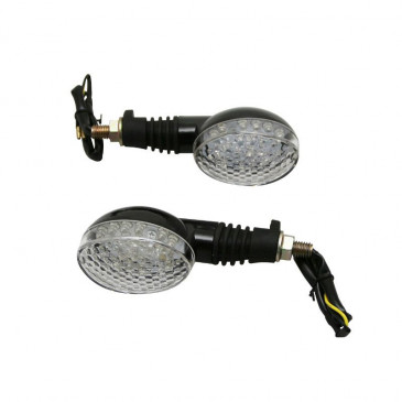 TURN SIGNAL FOR MOTORBIKE- AVOC ISUMI 18 LEDS ABS BODY - TRANSPARENT/BLACK (Long 110mm / H 43mm (Wd 54mm) (EEC APPROVED) (Pair)