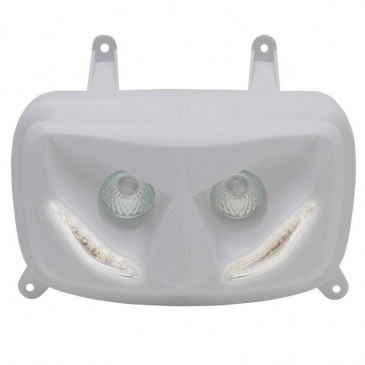 DOUBLE OPTIQUE SCOOT REPLAY RR8 POUR MBK 50 BOOSTER 2004>/YAMAHA 50 BWS 2004> BLANC AVEC LEDS BLANCHES **