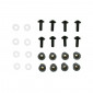 FAIRING KIT FASTENER - REPLAY - ALUMINIUM CROWNED SCREW M5X16 - BLACK + PLASTIC WASHERS + RUBBER CAPS (x8)