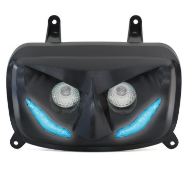 DOUBLE OPTIQUE SCOOT REPLAY RR8 POUR MBK 50 BOOSTER 2004>/YAMAHA 50 BWS 2004> NOIR AVEC LEDS BLEU **