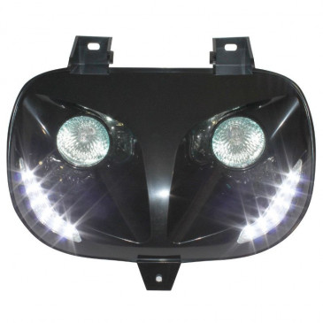 TWIN HEADLIGHTS REPLAY RR8 FOR MBK 50 BOOSTER 1999>2003/YAMAHA 50 BWS 1999>2003 BLACK - CLEAR LEDS **