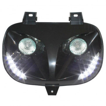 DOUBLE OPTIQUE SCOOT REPLAY RR8 POUR MBK 50 BOOSTER 1999>2003/YAMAHA 50 BWS 1999>2003 NOIR AVEC LEDS BLANCHES **