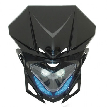 HEADLIGHT FAIRING FOR 50cc MOTORBIKE REPLAY RR8 BLACK WITH BLUE LEDS