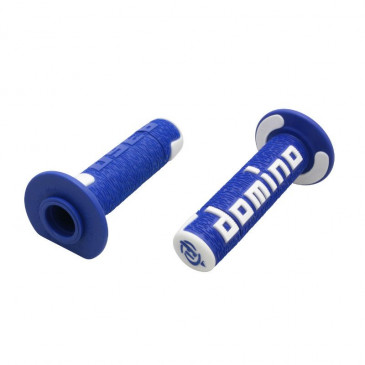 REVETEMENT POIGNEE DOMINO MOTO OFF ROAD A360 BLEU/BLANC CLOSED END 120-123mm (PAIRE)