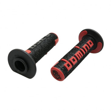 REVETEMENT POIGNEE DOMINO MOTO OFF ROAD A360 NOIR/ROUGE CLOSED END 120-123mm (PAIRE)