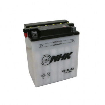 BATTERIE 12V 14 Ah NB14L-A2 NHK CONVENTIONNELLE AVEC ENTRETIEN (Lg134xL89xH166mm) (QUALITE PREMIUM - EQUIVALENT YB14L-A2)