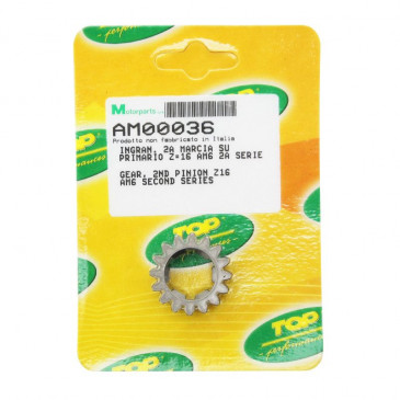 GEARBOX SPROCKET FOR MINARELLI 50 AM6 16 TEETH 2e PRIMARY SHAFT - SERIE 2 -TOP PERF AS ORIGINAL-