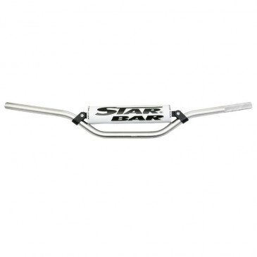 GUIDON MOTO CROSS STAR BAR MX/ENDURO ALU 2014 T6 DIAM 22,2mm L800mm H86mm ARGENT AVEC BARRE DE RENFORT/MOUSSE BLANCHE