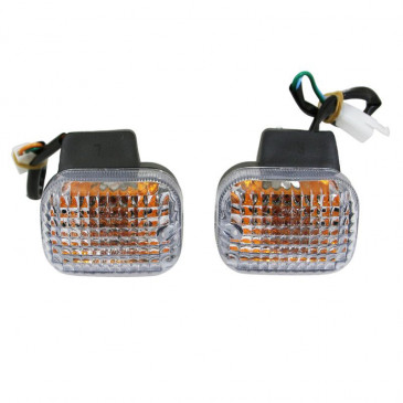 CLIGNOTANT SCOOT ADAPTABLE MBK 50 STUNT 2004> AVANT/YAMAHA 50 SLIDER 2004> AVANT TRANSPARENT/NOIR (HOMOLOGUE CE) (PAIRE) -REPLAY- 3700948032183