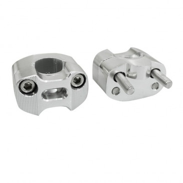 HANDLEBAR RISER-REPLAY-ALUMINIUM-UNIVERSAL 28,6mm/22,2 mm - Centers 38 mm - SILVER (STAINLESS SCREWS M7) (PAIR) (H40 x W55 x l35 mm) 3700948108840
