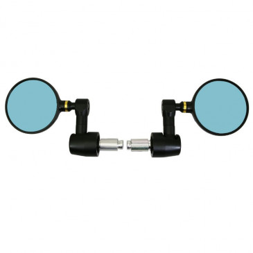 RETROVISEUR MOTO AVOC CHICAGO EMBOUT DE GUIDON ROND ALU CNC NOIR DIAM 76mm DIAM 13 et 17 mm REVERSIBLE (PAIRE) 3700948109694