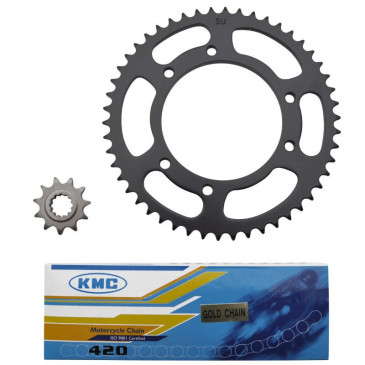 KIT CHAINE ADAPTABLE MBK 50 X-LIMIT 2003>2006/YAMAHA 50 DTR 2003>2006 420 11x50 (ALESAGE 105mm) (DEMULTIPLICATION ORIGINE) -P2R- 3700948060841