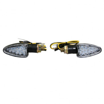TURN SIGNAL FOR MOTORBIKE- AVOC TOSA 15 LEDS ABS BODY - TRANSPARENT/BLACK (Long 68mm / H 28mm (Wd 42mm) (EEC APPROVED) 3700948109540