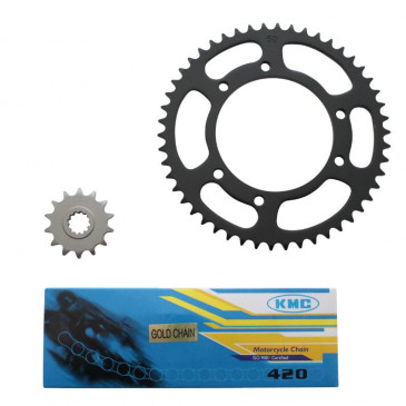KIT CHAINE ADAPTABLE MBK 50 X-LIMIT 2004>/YAMAHA 50 DTR 2004> 420 14x50 (ALESAGE 105mm) -P2R- 3700948060865
