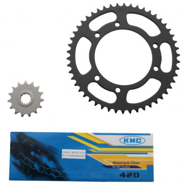 KIT CHAINE ADAPTABLE MBK 50 X-LIMIT 2004>/YAMAHA 50 DTR 2004> 420 15x50 (ALESAGE 105mm) -P2R- 3700948060872