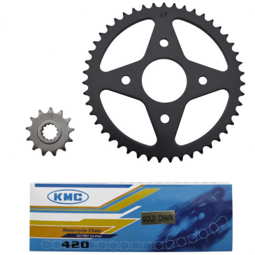 KIT CHAINE ADAPTABLE MBK 50 X-POWER 2000>/YAHAHA 50 TZR 2000> 420 13x47 (ALESAGE 54mm) -P2R-