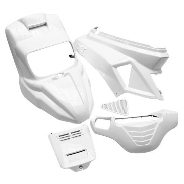 CARROSSERIE SCOOT REPLAY DESIGN POUR MBK 50 BOOSTER 2004>/YAMAHA 50 BWS 2004> BLANC BRILLANT (KIT 7 PIECES)