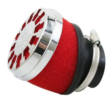 FILTRE A AIR MALOSSI E13 INCLINE 25° D.42 / 50 / 60 mm MOUSSE ROUGE CHROME POUR PHBG/MIKUNI/KEIHIN 3700948138939