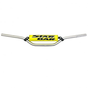 GUIDON MOTO CROSS STAR BAR MX/ENDURO ALU 2014 T6 DIAM 22,2mm L800mm H86mm ARGENT AVEC BARRE DE RENFORT/MOUSSE JAUNE