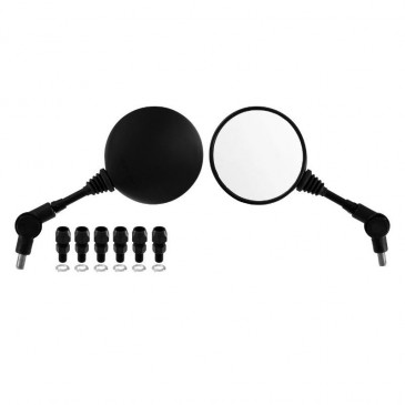 RETROVISEUR MOTO ROND REPLIABLE NOIR (LIVREE AVEC ADAPTATEURS M8, M10) (HOMOLOGUE CE) (PAIRE) -SELECTION P2R- 1227722500001