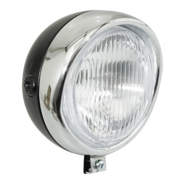 HEADLIGHT FOR MOPED PEUGEOT/MBK Ø 135mm BLACK WITH CHROME CAP (BA20d) -SELECTION P2R- 3701213421657
