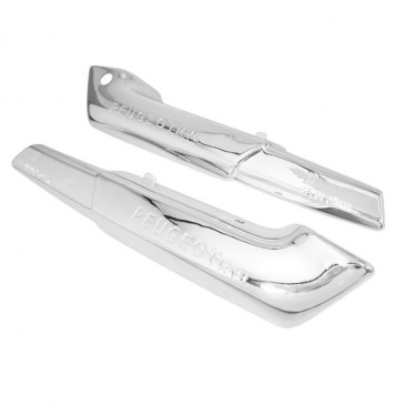 SIDE COVER (ENGINE) FOR MOPED PEUGEOT 103 VOGUE CHROME WITH PEUGEOT BRAND LOGO (PAIR) -SELECTION P2R- 3701213420476