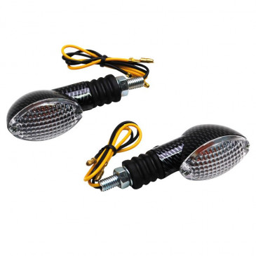 TURN SIGNAL (UNIVERSAL) REPLAY MINI OVAL SHAPED- TRANSPARENT/CARBON (L 71mm / H 28mm / Wd 38mm) (PAIR) ** 3700948032633