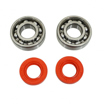 BEARING FOR CRANKSHAFT+SEALS FOR 50CC MOTORBIKE P2R FOR DERBI 50 SENDA, GPR/GILERA 50 SMT, RCR (ENGINE EURO 2 + EURO 3) (KIT 6204 SKF STEEL C4/RACING RED SEAL)