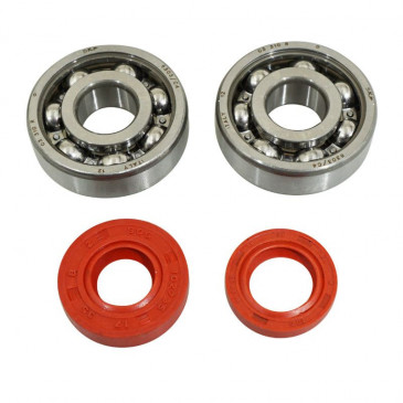 BEARING FOR CRANKSHAFT+SEALS FOR 50CC MOTORBIKE P2R FOR MINARELLI 50 AM6/MBK 50 X-POWER/YAMAHA 50 TZR/PEUGEOT 50 XPS, XR6/RIEJU 50 RS1, SMX/BETA 50 RR (KIT 6303 SKF STEEL C4/RED RACING SEAL)