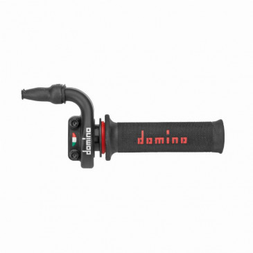 POIGNEE DE GAZ MOTO ON ROAD DOMINO KRR 03 TIRAGE RAPIDE 4T PUSH-PULL ALU AVEC REVETEMENT NOIR/ROUGE (DOUBLE CABLES) 8033900035898