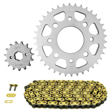 KIT CHAINE ADAPTABLE KYMCO 125 CK1 2014>2017 428 15x38 (DIAM COURONNE 58/90/8.5/10.5) (DEMULTIPLICATION ORIGINE) -AFAM-