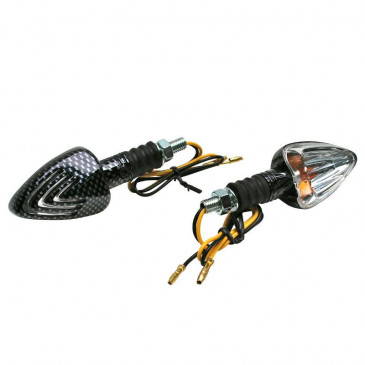 TURN SIGNAL (UNIVERSAL) REPLAY MINI TRIANGLE TRANSPARENT/CARBON -BULB- ORANGE (PAIR) ** (L 83mm / H 37mm / Wd 28mm) 3700948032749