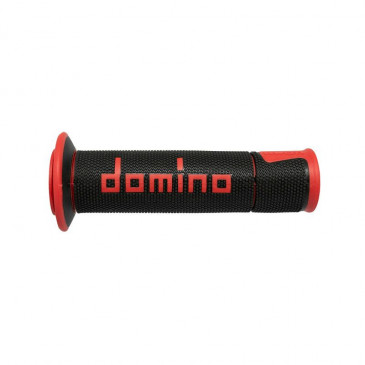 REVETEMENT POIGNEE DOMINO MOTO ON ROAD A450 NOIR/ROUGE OPEN END 120-125mm (PAIRE)