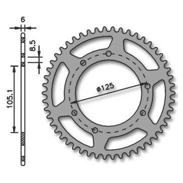 REAR CHAIN SPROCKET FOR 50cc MOTORBIKE DERBI 50 SENDA R, SM, X-TREME, X-RACE 2000>2005/PEUGEOT 50 XP6 2002>, XPS/MBK 50 X-LIMIT 2004>/YAMAHA 50 DTR/RIEJU 50 RMX, SMX 420 44 TEETH (BORE Ø 105mm) -IGM-