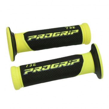 REVETEMENT POIGNEE PROGRIP SCOOTER ON ROAD 732 DOUBLE DENSITE FLUO DESIGN JAUNE FLUO/NOIR CLOSED END 125mm (PAIRE)