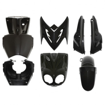 CARROSSERIE/CARENAGE SCOOT ADAPTABLE MBK 50 STUNT/YAMAHA 50 SLIDER NOIR BRILLANT (7 PIECES) -P2R- 3700948054093