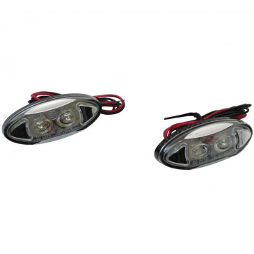 TURN SIGNAL (UNIVERSAL) REPLAY MINI OVAL SHAPED- TRANSPARENT/CARBON 2 LEDS ORANGE -CEE APPROVED- (PAIR) (L 60mm / H 25mm / Wd 15mm) 3700948032640