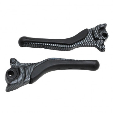 LEVIER DE FREIN ADAPTABLE MBK 50 NITRO / YAMHA 50 AEROX CARBONE BRILLANT (PAIRE) -REPLAY- 3700948037317